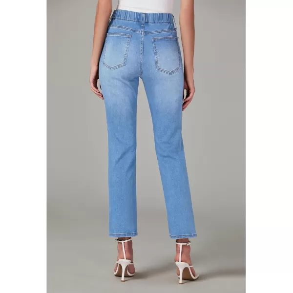 GRAPENT Straight Leg Jeans for Women Trendy Pull On High Waisted Cropped Elastic Waist Stretchy Denim Pants Ankle JeansCody Blue