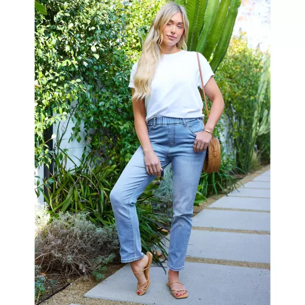 GRAPENT Straight Leg Jeans for Women Trendy Pull On High Waisted Cropped Elastic Waist Stretchy Denim Pants Ankle JeansCody Blue