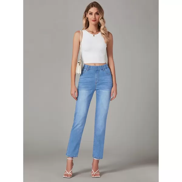 GRAPENT Straight Leg Jeans for Women Trendy Pull On High Waisted Cropped Elastic Waist Stretchy Denim Pants Ankle JeansCody Blue