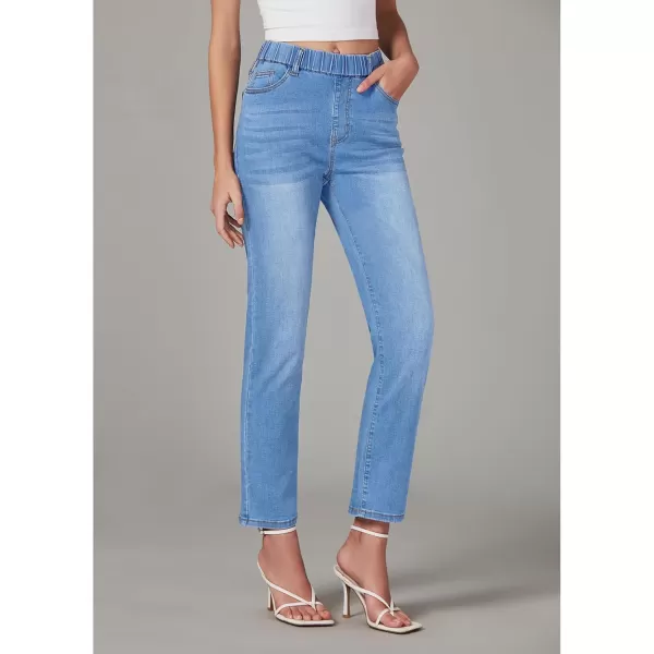 GRAPENT Straight Leg Jeans for Women Trendy Pull On High Waisted Cropped Elastic Waist Stretchy Denim Pants Ankle JeansCody Blue