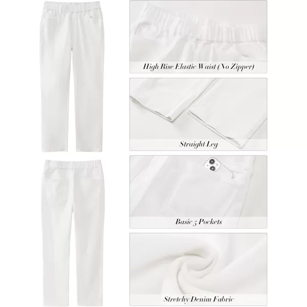 GRAPENT Straight Leg Jeans for Women Trendy Pull On High Waisted Cropped Elastic Waist Stretchy Denim Pants Ankle JeansCream White