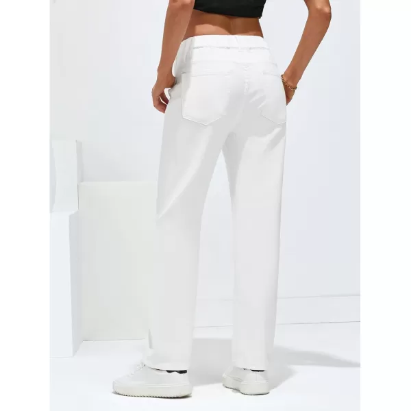 GRAPENT Straight Leg Jeans for Women Trendy Pull On High Waisted Cropped Elastic Waist Stretchy Denim Pants Ankle JeansCream White