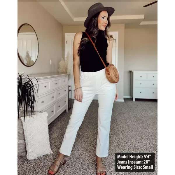 GRAPENT Straight Leg Jeans for Women Trendy Pull On High Waisted Cropped Elastic Waist Stretchy Denim Pants Ankle JeansCream White