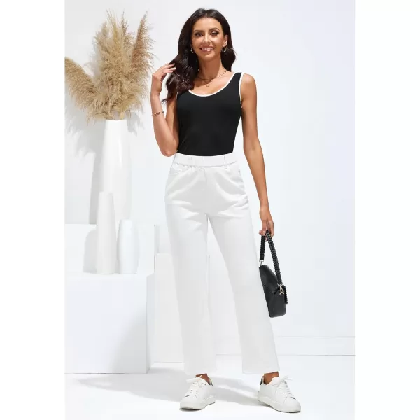 GRAPENT Straight Leg Jeans for Women Trendy Pull On High Waisted Cropped Elastic Waist Stretchy Denim Pants Ankle JeansCream White