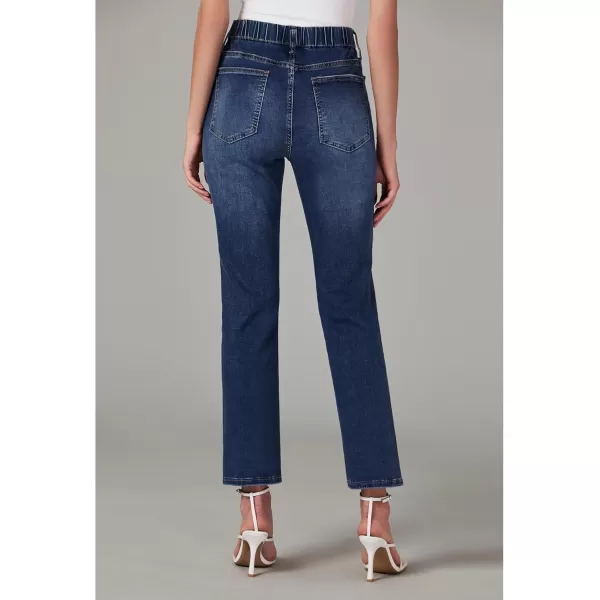 GRAPENT Straight Leg Jeans for Women Trendy Pull On High Waisted Cropped Elastic Waist Stretchy Denim Pants Ankle JeansDarkness Blue