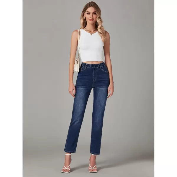 GRAPENT Straight Leg Jeans for Women Trendy Pull On High Waisted Cropped Elastic Waist Stretchy Denim Pants Ankle JeansDarkness Blue