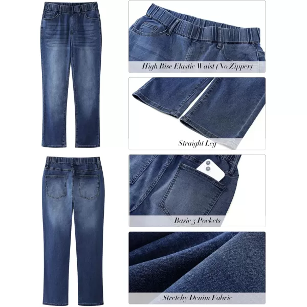GRAPENT Straight Leg Jeans for Women Trendy Pull On High Waisted Cropped Elastic Waist Stretchy Denim Pants Ankle JeansDarkness Blue