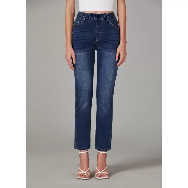 GRAPENT Straight Leg Jeans for Women Trendy Pull On High Waisted Cropped Elastic Waist Stretchy Denim Pants Ankle JeansDarkness Blue
