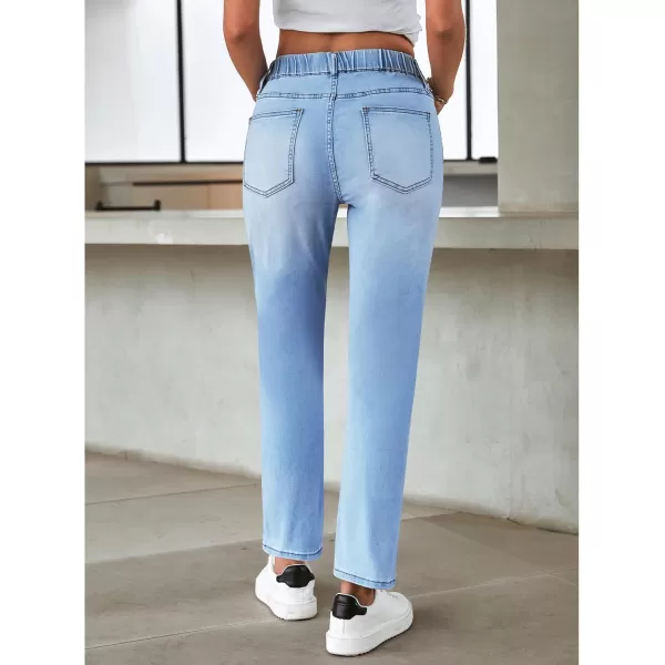 GRAPENT Straight Leg Jeans for Women Trendy Pull On High Waisted Cropped Elastic Waist Stretchy Denim Pants Ankle JeansGentle Sea Blue