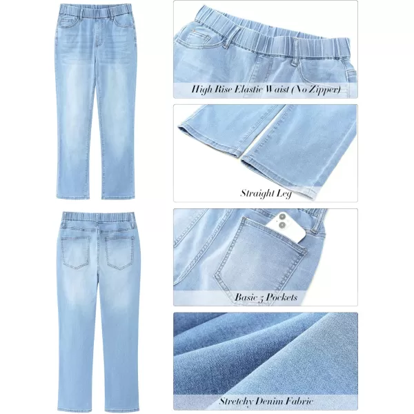 GRAPENT Straight Leg Jeans for Women Trendy Pull On High Waisted Cropped Elastic Waist Stretchy Denim Pants Ankle JeansGentle Sea Blue