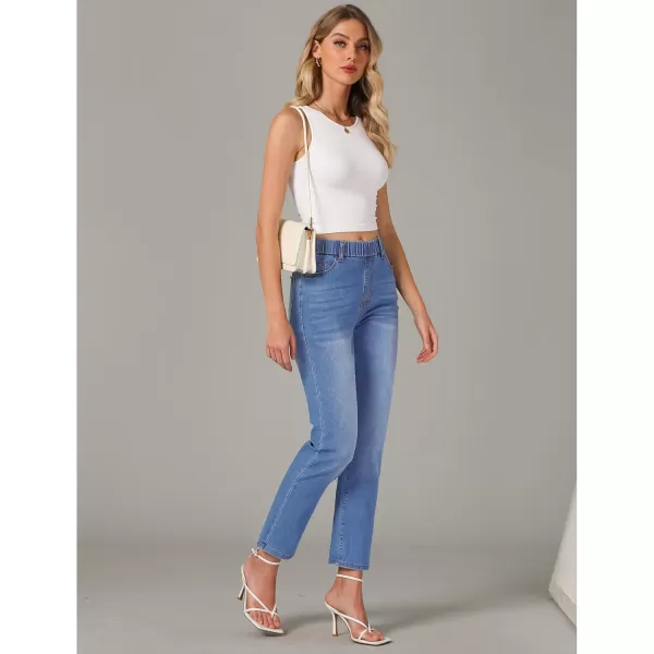 GRAPENT Straight Leg Jeans for Women Trendy Pull On High Waisted Cropped Elastic Waist Stretchy Denim Pants Ankle JeansOffshore Blue