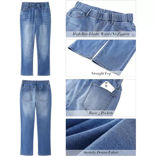 GRAPENT Straight Leg Jeans for Women Trendy Pull On High Waisted Cropped Elastic Waist Stretchy Denim Pants Ankle JeansOffshore Blue