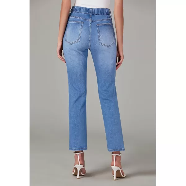 GRAPENT Straight Leg Jeans for Women Trendy Pull On High Waisted Cropped Elastic Waist Stretchy Denim Pants Ankle JeansOffshore Blue