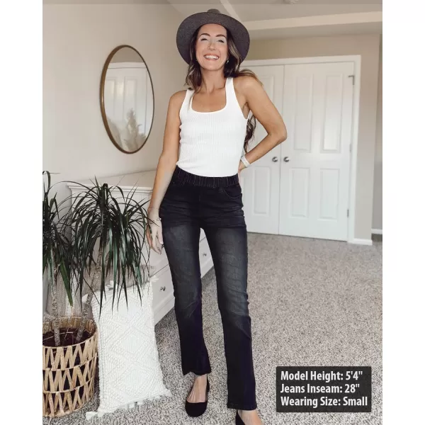 GRAPENT Straight Leg Jeans for Women Trendy Pull On High Waisted Cropped Elastic Waist Stretchy Denim Pants Ankle JeansWashed Black