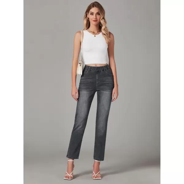 GRAPENT Straight Leg Jeans for Women Trendy Pull On High Waisted Cropped Elastic Waist Stretchy Denim Pants Ankle JeansWashed Black