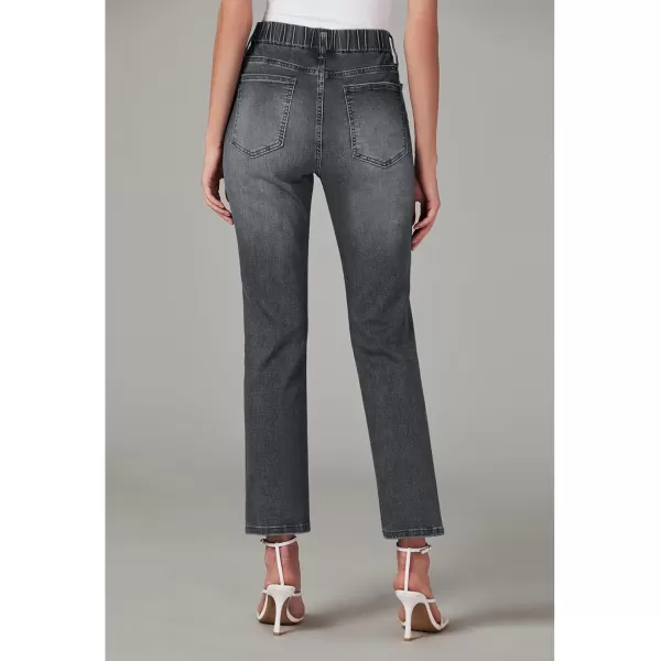 GRAPENT Straight Leg Jeans for Women Trendy Pull On High Waisted Cropped Elastic Waist Stretchy Denim Pants Ankle JeansWashed Black