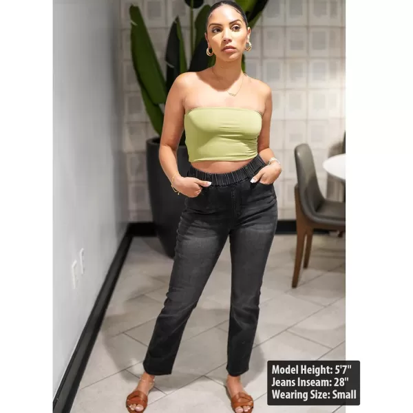 GRAPENT Straight Leg Jeans for Women Trendy Pull On High Waisted Cropped Elastic Waist Stretchy Denim Pants Ankle JeansWashed Black
