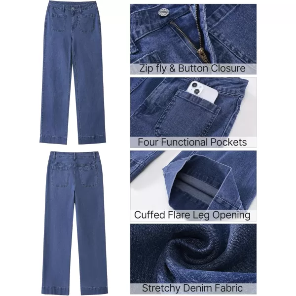 GRAPENT Wide Leg Jeans for Women High Waisted Flare Trendy Stretchy Denim Pants Duo Pockets Trouser JeansClassic Blue