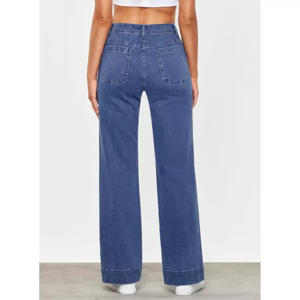 GRAPENT Wide Leg Jeans for Women High Waisted Flare Trendy Stretchy Denim Pants Duo Pockets Trouser JeansClassic Blue