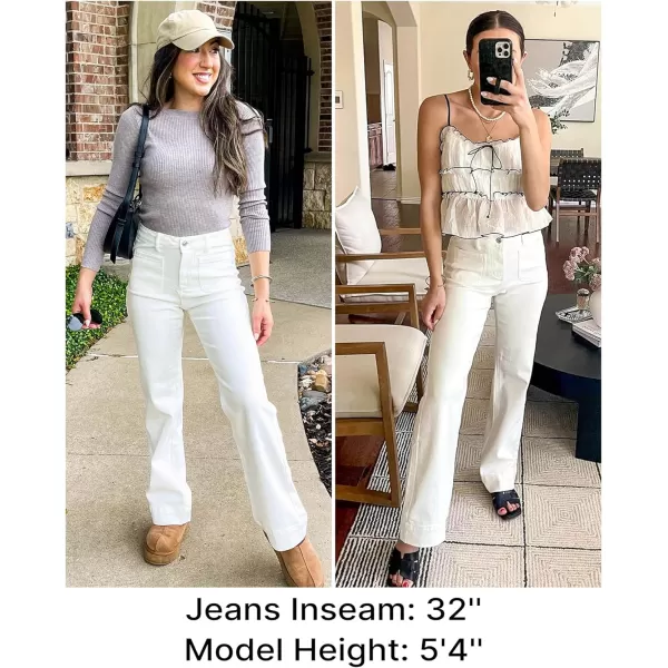 GRAPENT Wide Leg Jeans for Women High Waisted Flare Trendy Stretchy Denim Pants Duo Pockets Trouser JeansCream White