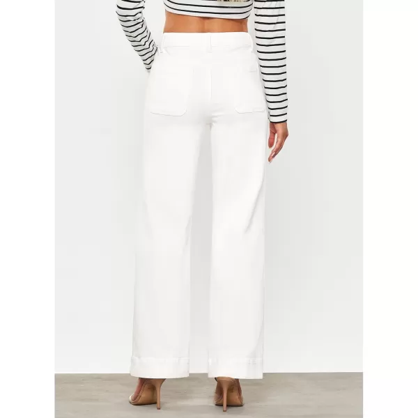 GRAPENT Wide Leg Jeans for Women High Waisted Flare Trendy Stretchy Denim Pants Duo Pockets Trouser JeansCream White