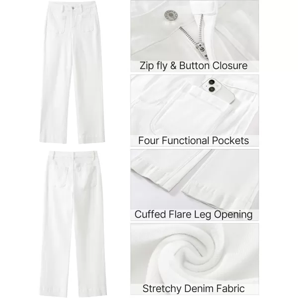 GRAPENT Wide Leg Jeans for Women High Waisted Flare Trendy Stretchy Denim Pants Duo Pockets Trouser JeansCream White