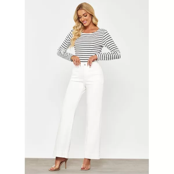 GRAPENT Wide Leg Jeans for Women High Waisted Flare Trendy Stretchy Denim Pants Duo Pockets Trouser JeansCream White