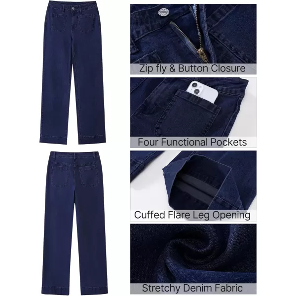 GRAPENT Wide Leg Jeans for Women High Waisted Flare Trendy Stretchy Denim Pants Duo Pockets Trouser JeansDarkness Blue