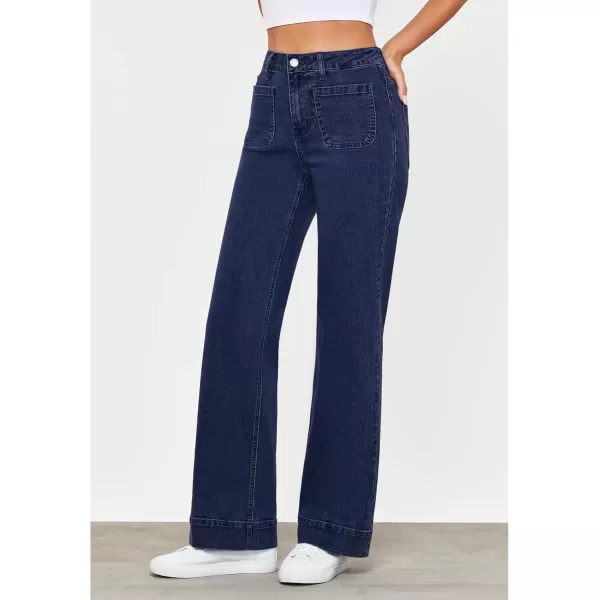 GRAPENT Wide Leg Jeans for Women High Waisted Flare Trendy Stretchy Denim Pants Duo Pockets Trouser JeansDarkness Blue