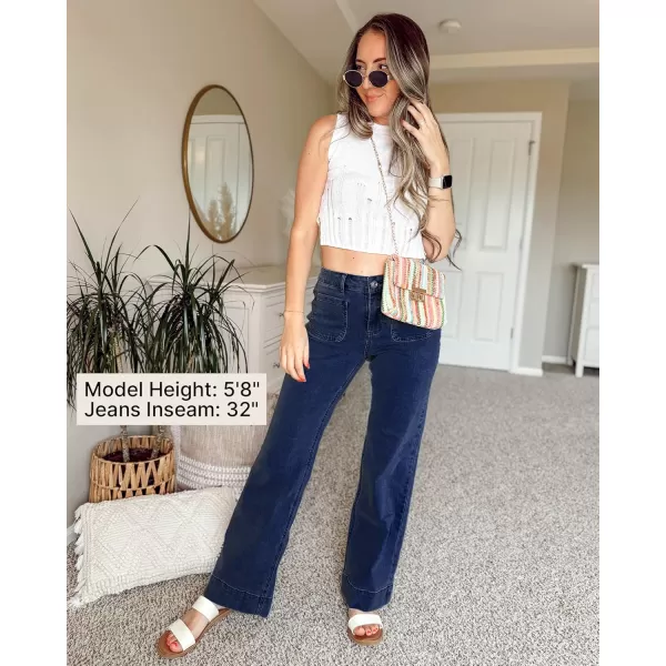 GRAPENT Wide Leg Jeans for Women High Waisted Flare Trendy Stretchy Denim Pants Duo Pockets Trouser JeansDarkness Blue