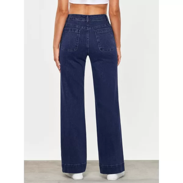 GRAPENT Wide Leg Jeans for Women High Waisted Flare Trendy Stretchy Denim Pants Duo Pockets Trouser JeansDarkness Blue