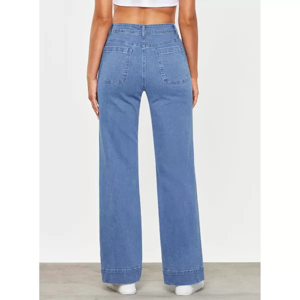 GRAPENT Wide Leg Jeans for Women High Waisted Flare Trendy Stretchy Denim Pants Duo Pockets Trouser JeansMedium Blue