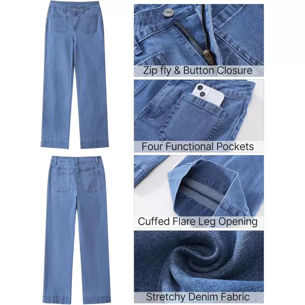 GRAPENT Wide Leg Jeans for Women High Waisted Flare Trendy Stretchy Denim Pants Duo Pockets Trouser JeansMedium Blue