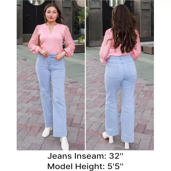 GRAPENT Wide Leg Jeans for Women High Waisted Flare Trendy Stretchy Denim Pants Duo Pockets Trouser JeansRoadnight Blue