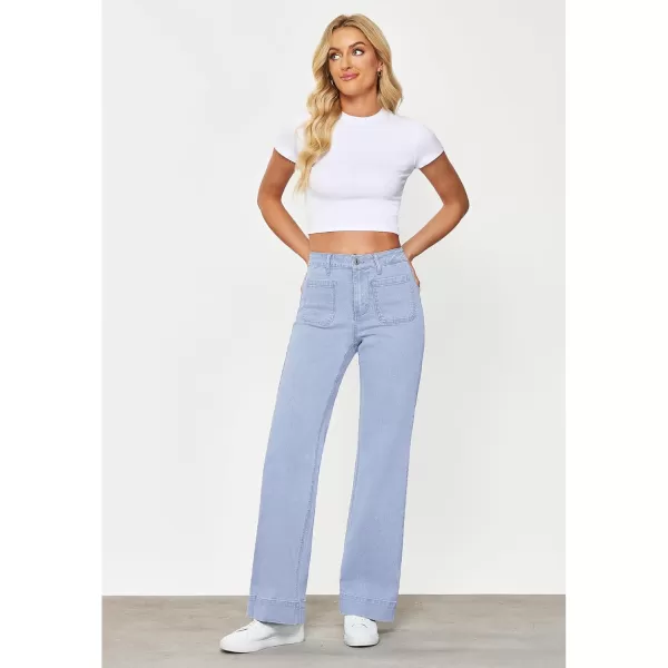 GRAPENT Wide Leg Jeans for Women High Waisted Flare Trendy Stretchy Denim Pants Duo Pockets Trouser JeansRoadnight Blue