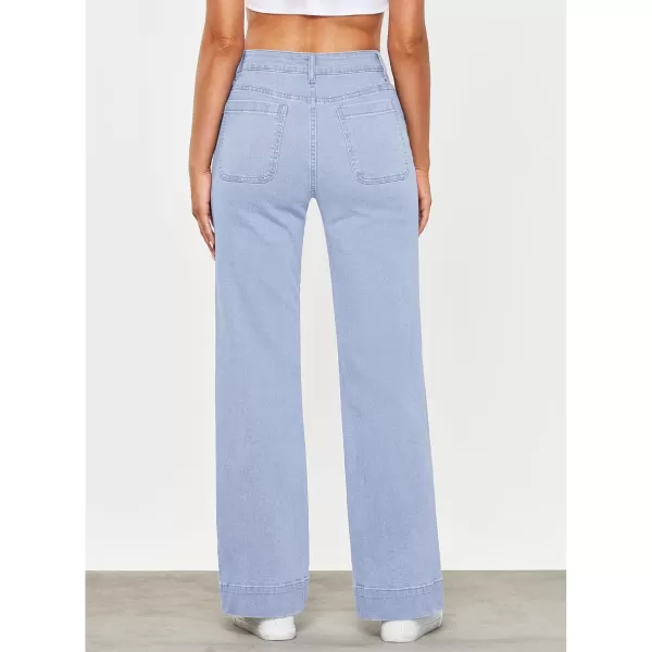 GRAPENT Wide Leg Jeans for Women High Waisted Flare Trendy Stretchy Denim Pants Duo Pockets Trouser JeansRoadnight Blue