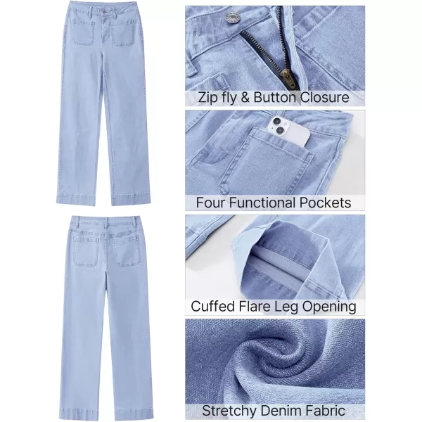 GRAPENT Wide Leg Jeans for Women High Waisted Flare Trendy Stretchy Denim Pants Duo Pockets Trouser JeansRoadnight Blue