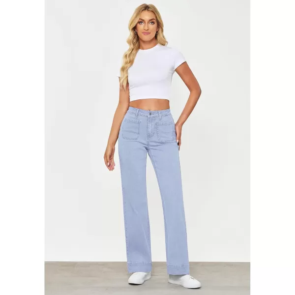GRAPENT Wide Leg Jeans for Women High Waisted Flare Trendy Stretchy Denim Pants Duo Pockets Trouser JeansRoadnight Blue