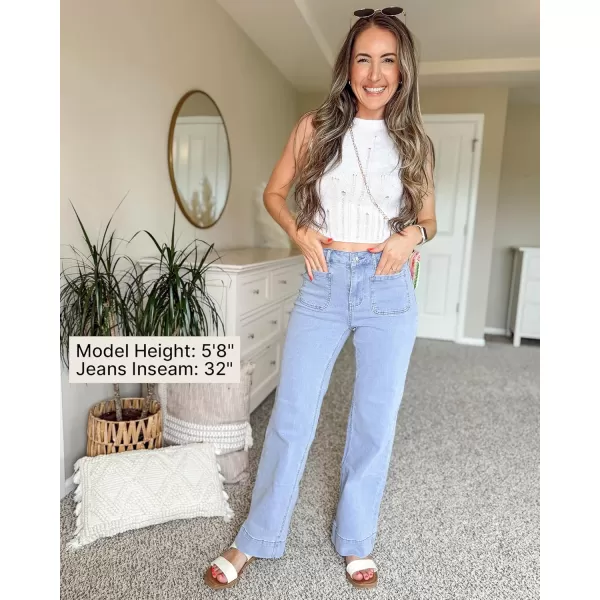 GRAPENT Wide Leg Jeans for Women High Waisted Flare Trendy Stretchy Denim Pants Duo Pockets Trouser JeansRoadnight Blue