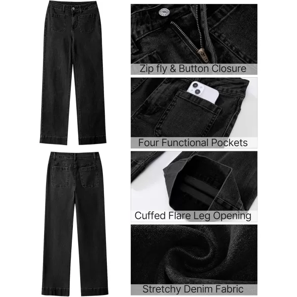 GRAPENT Wide Leg Jeans for Women High Waisted Flare Trendy Stretchy Denim Pants Duo Pockets Trouser JeansWashed Black