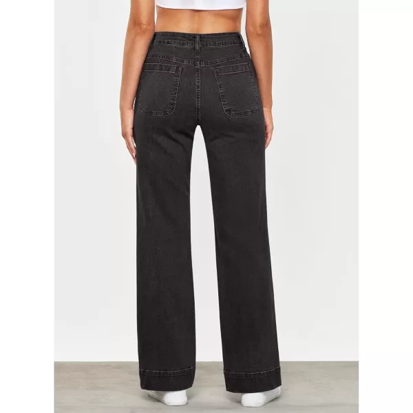 GRAPENT Wide Leg Jeans for Women High Waisted Flare Trendy Stretchy Denim Pants Duo Pockets Trouser JeansWashed Black