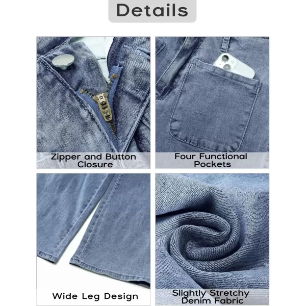 GRAPENT Wide Leg Jeans for Women High Waisted Straight Leg Stretchy Cropped Denim Pants with Pockets Jean TrousersClassic Blue