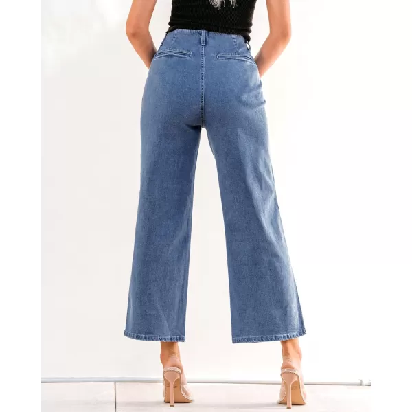 GRAPENT Wide Leg Jeans for Women High Waisted Straight Leg Stretchy Cropped Denim Pants with Pockets Jean TrousersClassic Blue