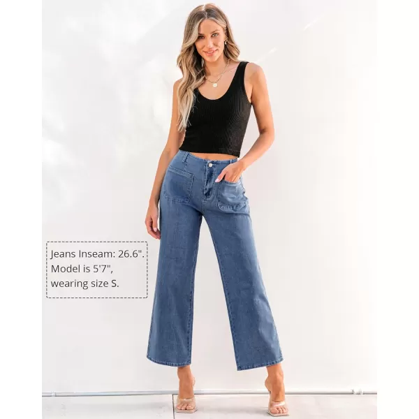 GRAPENT Wide Leg Jeans for Women High Waisted Straight Leg Stretchy Cropped Denim Pants with Pockets Jean TrousersClassic Blue