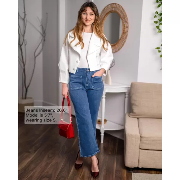 GRAPENT Wide Leg Jeans for Women High Waisted Straight Leg Stretchy Cropped Denim Pants with Pockets Jean TrousersDarkness Blue