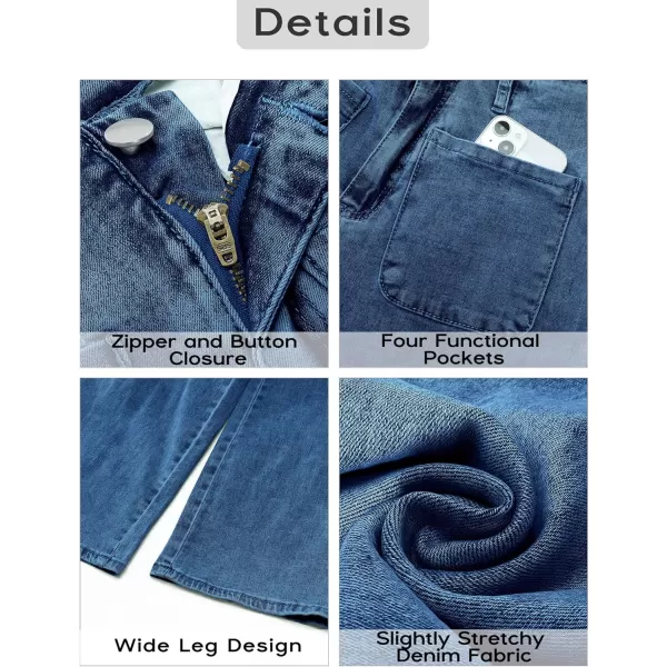 GRAPENT Wide Leg Jeans for Women High Waisted Straight Leg Stretchy Cropped Denim Pants with Pockets Jean TrousersDarkness Blue