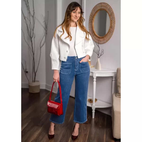 GRAPENT Wide Leg Jeans for Women High Waisted Straight Leg Stretchy Cropped Denim Pants with Pockets Jean TrousersDarkness Blue