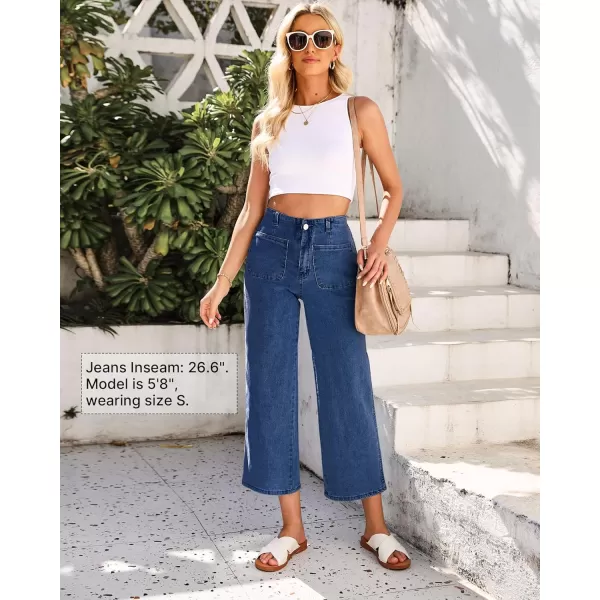 GRAPENT Wide Leg Jeans for Women High Waisted Straight Leg Stretchy Cropped Denim Pants with Pockets Jean TrousersDarkness Blue