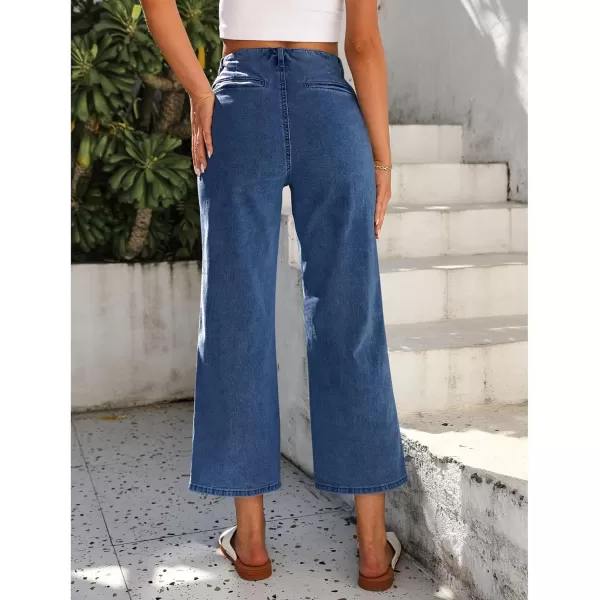 GRAPENT Wide Leg Jeans for Women High Waisted Straight Leg Stretchy Cropped Denim Pants with Pockets Jean TrousersDarkness Blue