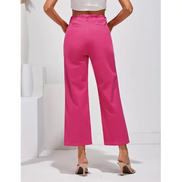 GRAPENT Wide Leg Jeans for Women High Waisted Straight Leg Stretchy Cropped Denim Pants with Pockets Jean TrousersHot Pink